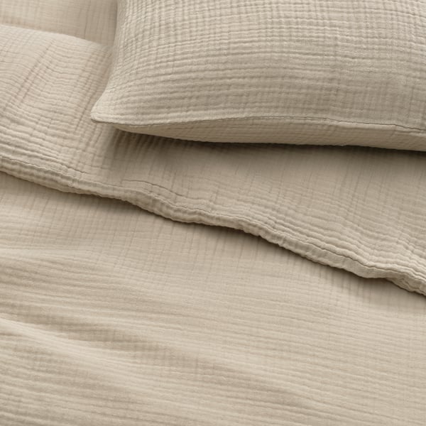 SCHERSMIN - SCHERSMIN Duvet cover and pillowcase, grey-beige, 150x200/50x80 cm