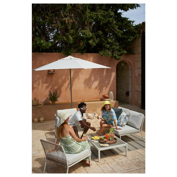 SEGERÖN 2-seat sofa, outdoor, white/beige/Frösön/Duvholmen beige, 124x76x76 cm