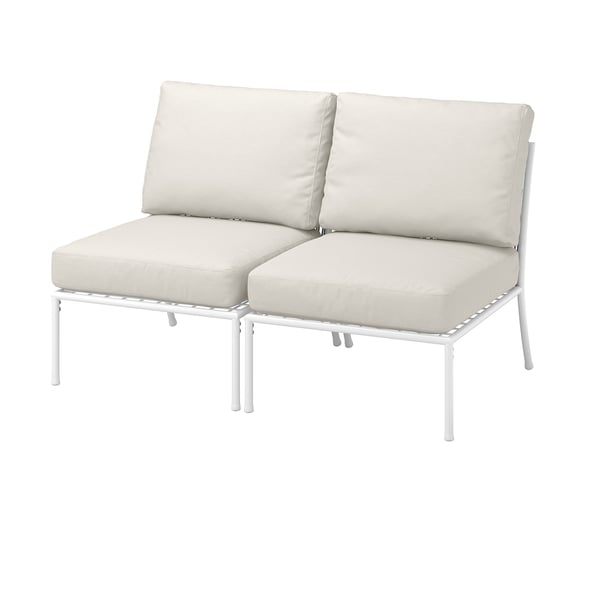 SEGERÖN 2-seat sofa, outdoor, white/beige/Frösön/Duvholmen beige, 124x76x76 cm