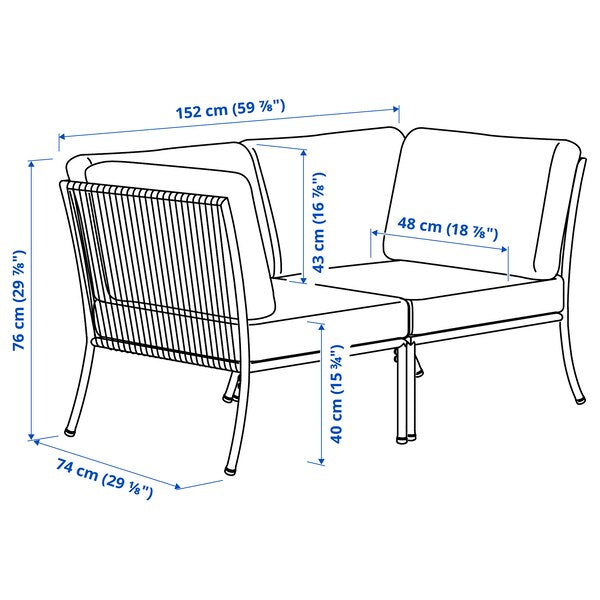 SEGERÖN 2-seat sofa, outdoor, white/beige/Frösön/Duvholmen beige, 152x76x76 cm