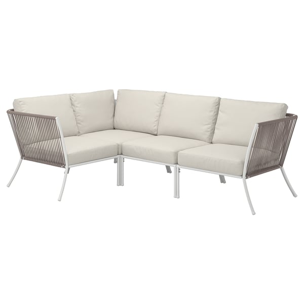 SEGERÖN corner sofa, 3-seat, outdoor white/beige/Frösön/Duvholmen beige, 214 cm