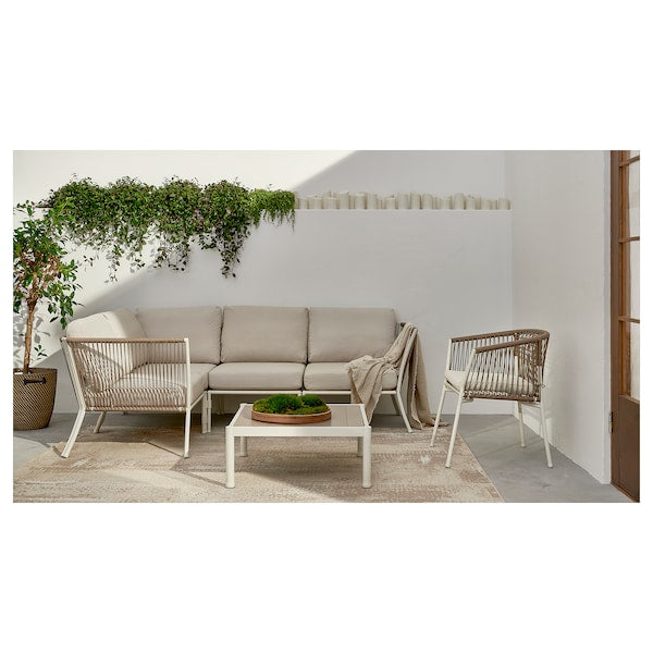 SEGERÖN corner sofa, 3-seat, outdoor white/beige/Frösön/Duvholmen beige, 214 cm