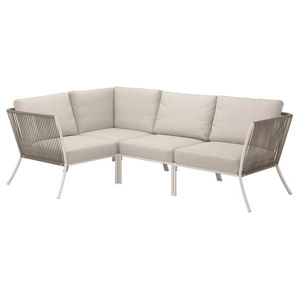 SEGERÖN corner sofa, 3-seat, outdoor white/beige/Frösön/Duvholmen beige, 214 cm