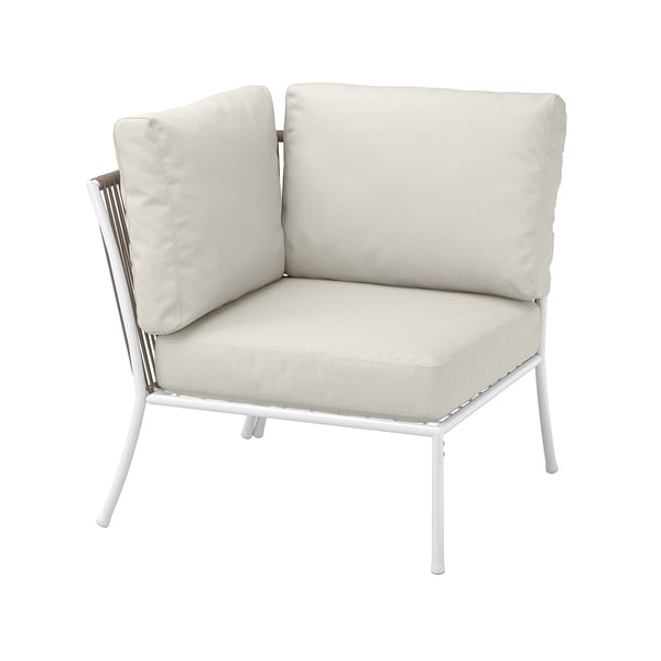 SEGERÖN corner section with cushion, outdoor white/beige/Frösön/Duvholmen beige, 76x76x76 cm