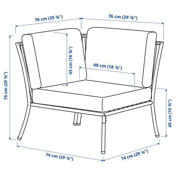 SEGERÖN corner section with cushion, outdoor white/beige/Frösön/Duvholmen beige, 76x76x76 cm