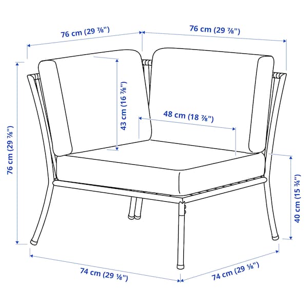 SEGERÖN corner section with cushion, outdoor white/beige/Frösön/Duvholmen beige, 76x76x76 cm