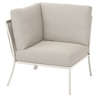 SEGERÖN corner section with cushion, outdoor white/beige/Frösön/Duvholmen beige, 76x76x76 cm