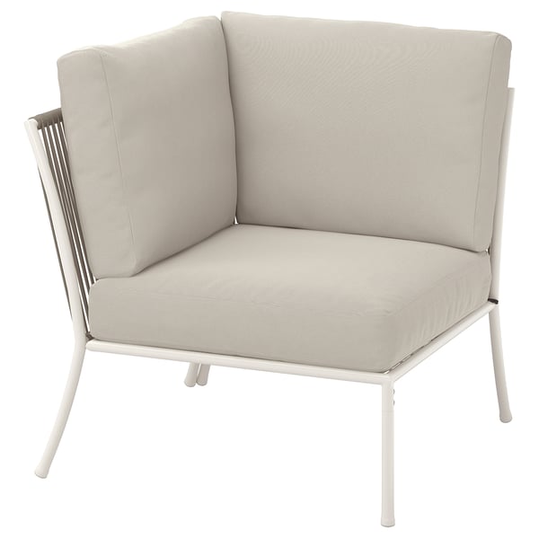 SEGERÖN corner section with cushion, outdoor white/beige/Frösön/Duvholmen beige, 76x76x76 cm
