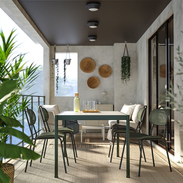 SEGERÖN / ENSHOLM table and 4 chairs, outdoor dark green/green, 147 cm
