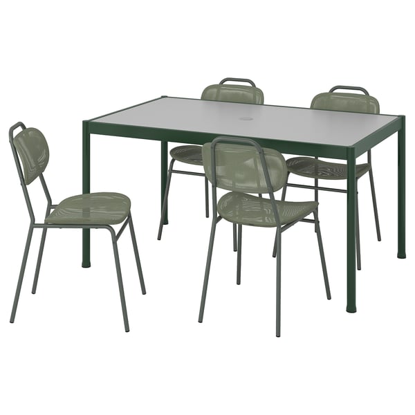 SEGERÖN / ENSHOLM table and 4 chairs, outdoor dark green/green, 147 cm