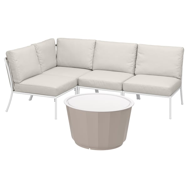 SEGERÖN / LÅGASKÄR 3-seat conversation set, outdoor white/beige/Frösön/Duvholmen beige, 186x76x124 cm