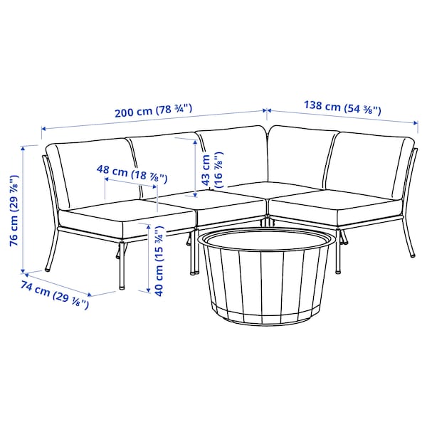 SEGERÖN / LÅGASKÄR - Furniture set, 3 places, outdoor white/beige/Frösön/Duvholmen beige ,