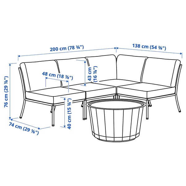 SEGERÖN / LÅGASKÄR 3-seat conversation set, outdoor white/beige/Frösön/Duvholmen beige, 186x76x124 cm