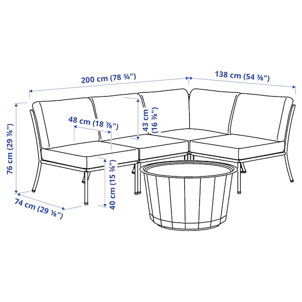 Ikea SEGERÖN / LÅGASKÄR - Furniture set, 3 places, outdoor white/beige/Frösön/Duvholmen beige
