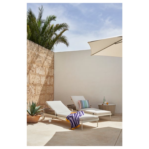 SEGERÖN sun lounger, outdoor white/beige/Frösön/Duvholmen beige, 84x73x79 cm