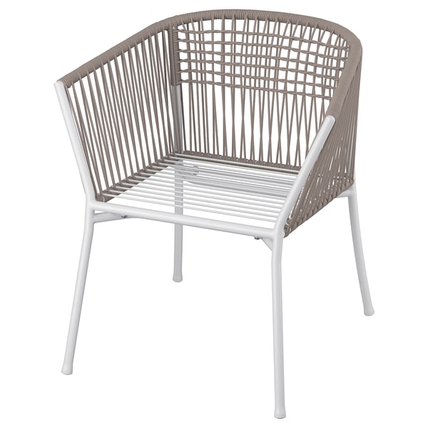 SEGERÖN chair with armrests, outdoor, white/beige, 67x73x63 cm