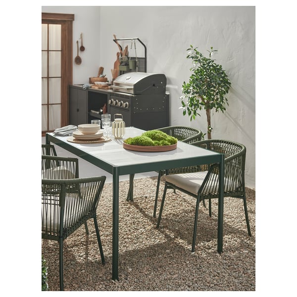 SEGERÖN chair with armrests, outdoor, dark green, 67x73x63 cm