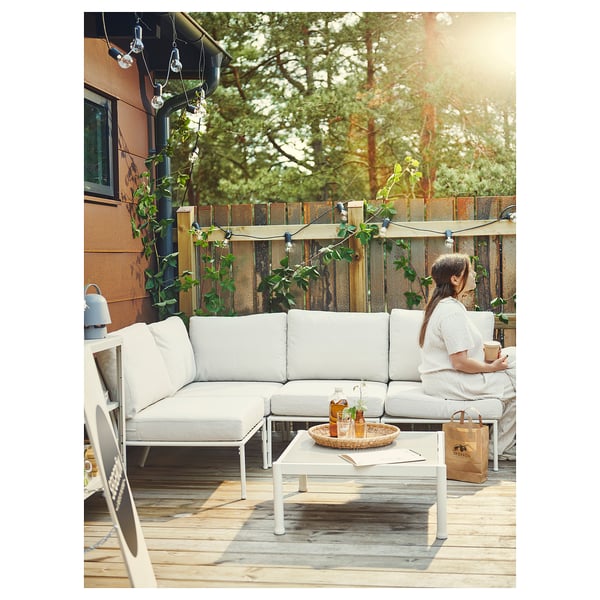 SEGERÖN 3-seat conversation set, outdoor white/beige/Frösön/Duvholmen beige, 186x76x124 cm
