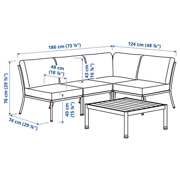 SEGERÖN 3-seat conversation set, outdoor white/beige/Frösön/Duvholmen beige, 186x76x124 cm