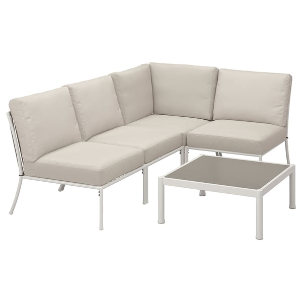 SEGERÖN 3-seat conversation set, outdoor white/beige/Frösön/Duvholmen beige, 186x76x124 cm