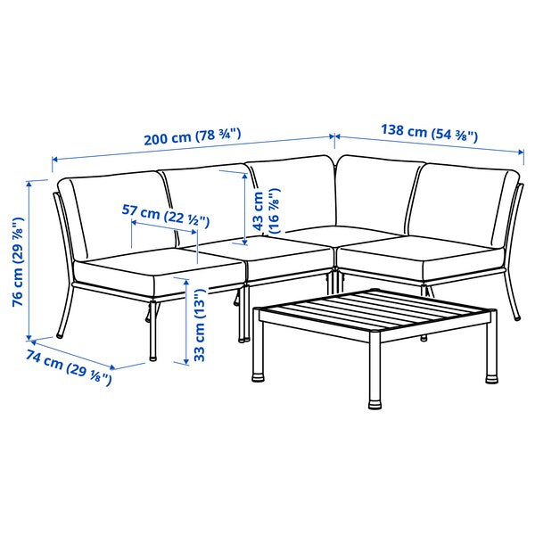 SEGERÖN - Furniture set, 3 places, outdoor white/beige/Frösön/Duvholmen dark grey ,