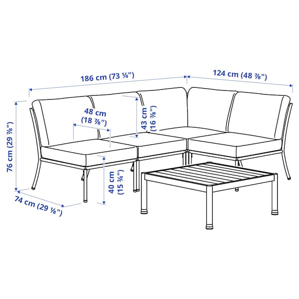 Ikea SEGERÖN - Furniture set, 3 places, outdoor white/beige/Frösön/Duvholmen dark gray