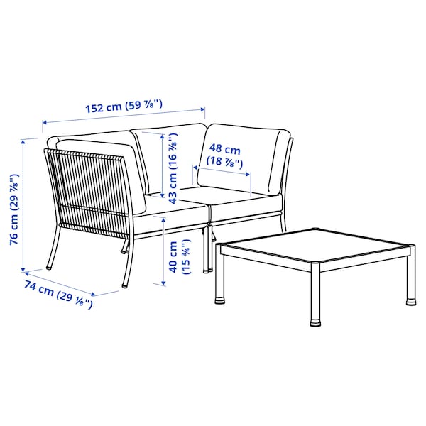 Ikea SEGERÖN - 2-seater garden furniture set, white/beige/Frösön/Duvholmen beige ,