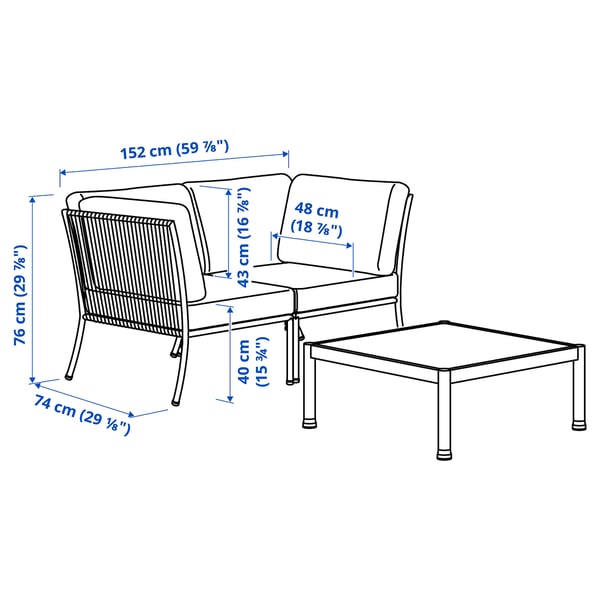 SEGERÖN 2-seat conversation set, outdoor, white/beige/Frösön/Duvholmen beige, 172x76x76 cm