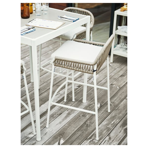 SEGERÖN - Outdoor bar stool, white/beige, 73 cm