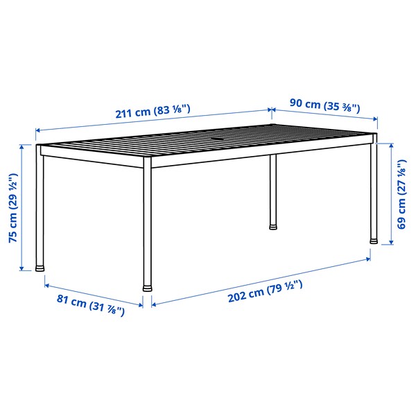 SEGERÖN - Garden table, dark green/light grey, 91x212 cm ,