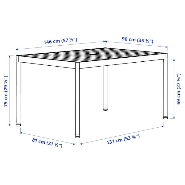 Ikea SEGERÖN - Table and 4 chairs with armrests, outdoor white/beige/Frösön/Duvholmen beige, 147 cm