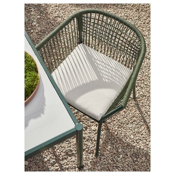 Ikea SEGERÖN - Table and 4 chairs with armrests, outdoor dark green/Frösön/Duvholmen beige, 147 cm