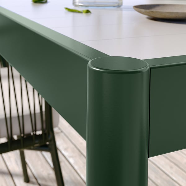 SEGERÖN table and 4 chairs with armrests, outdoor dark green/Frösön/Duvholmen beige, 147 cm