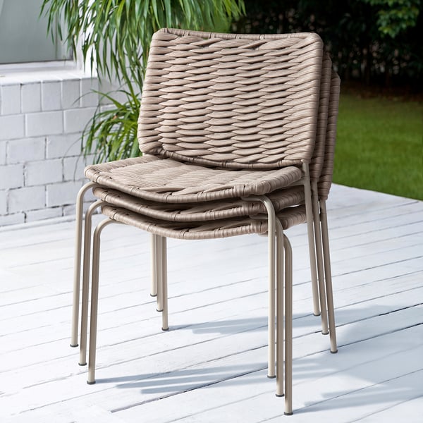 SEGERÖN / TEGELÖN table and 6 chairs, outdoor white/beige/beige, 212x91 cm