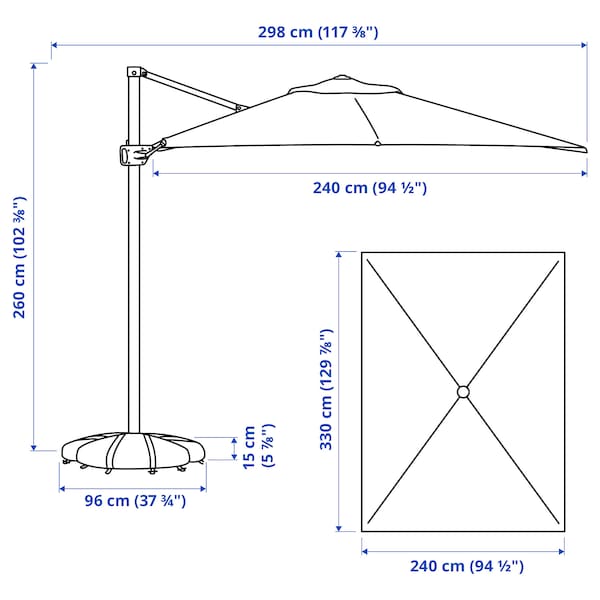 Ikea SEGLARÖ / IGGÖN - Ombrellone a sospensione con base, antracite/grigio scuro,330x240 cm