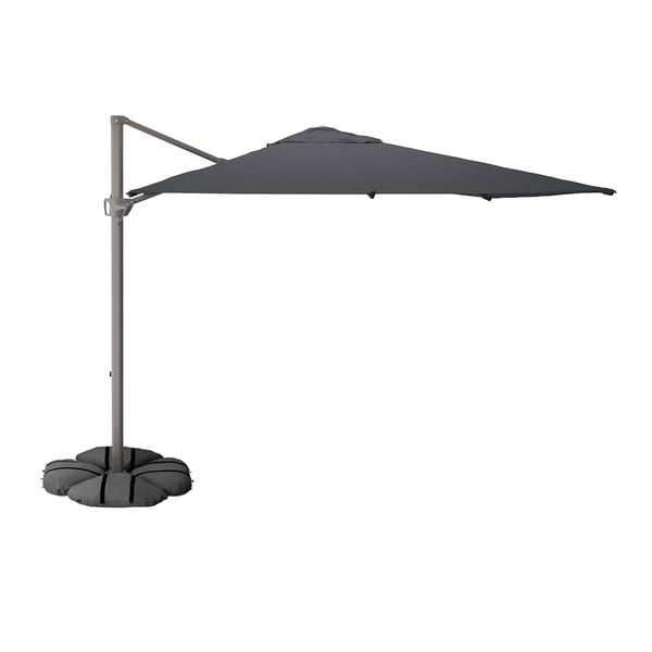 SEGLARÖ / IGGÖN parasol, hanging with base, anthracite/dark grey, 330x240 cm
