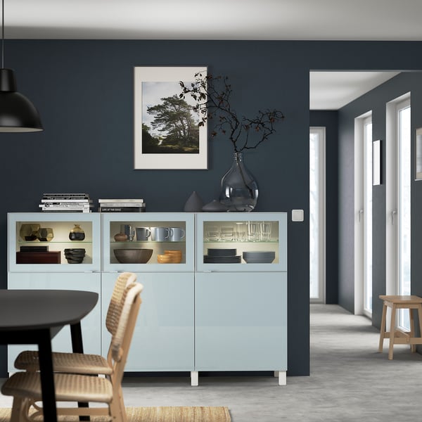 SELSVIKEN door, high-gloss light grey-blue, 60x64 cm