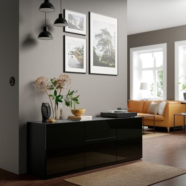 SELSVIKEN door, high-gloss black, 60x64 cm