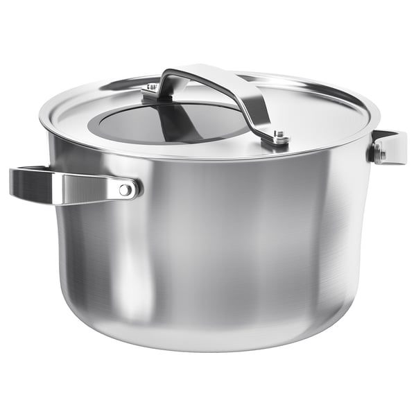 SENSUELL pot with lid, stainless steel/grey