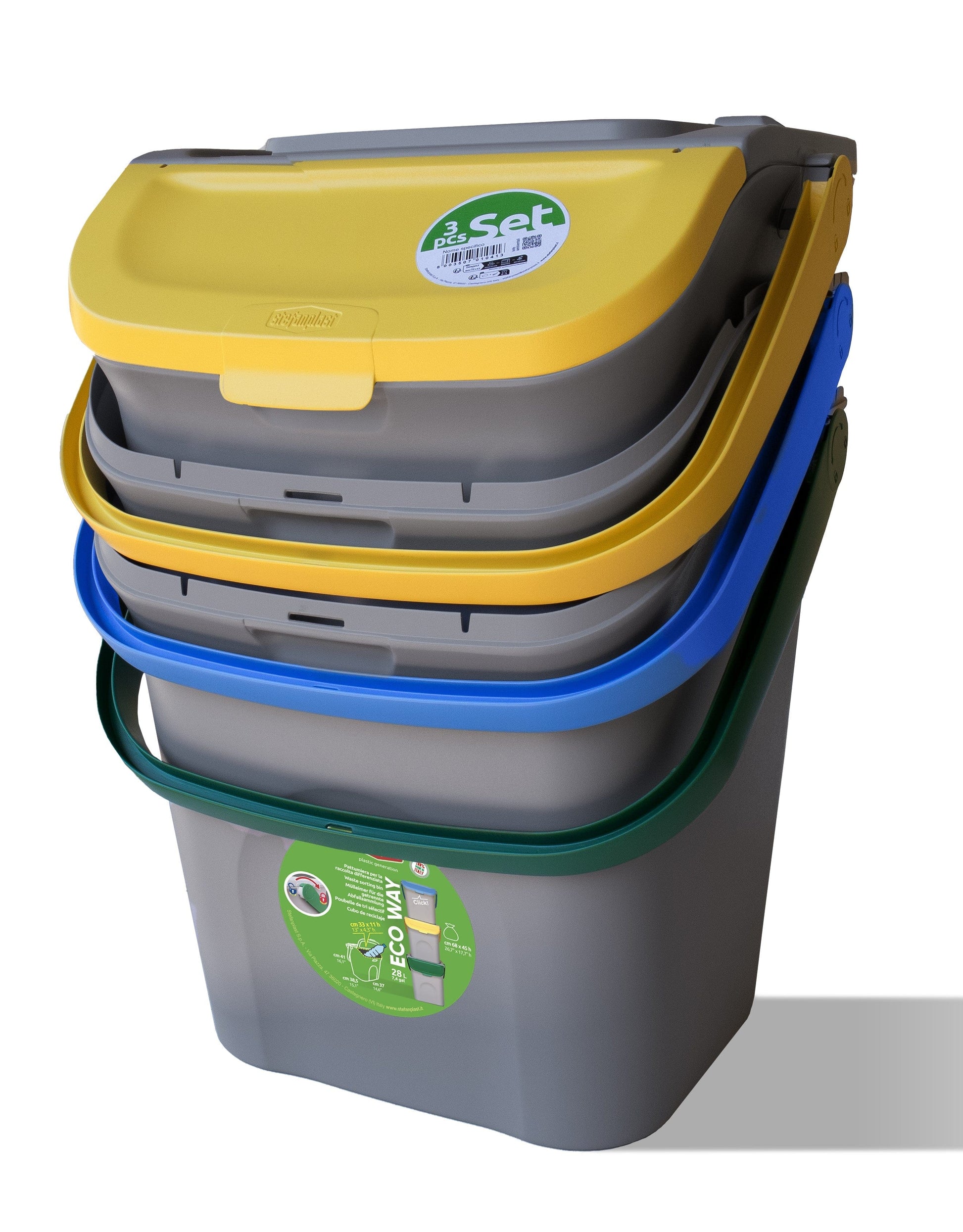 Bricocenter SET 3 VERTICAL DUSTBINS 28 LT ECO WAY ASSORTED COLORS