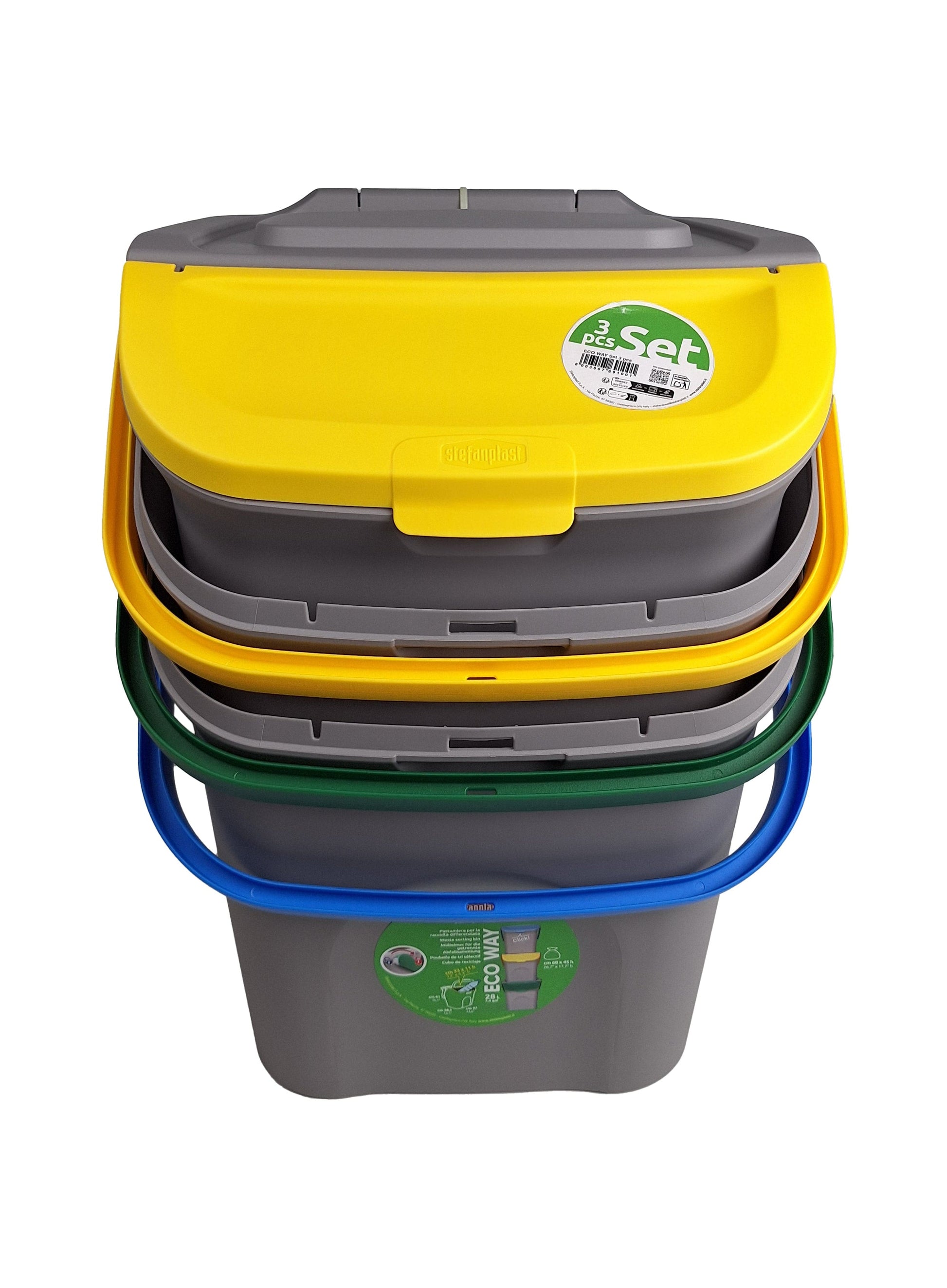 Bricocenter SET 3 VERTICAL DUSTBINS 28 LT ECO WAY ASSORTED COLORS