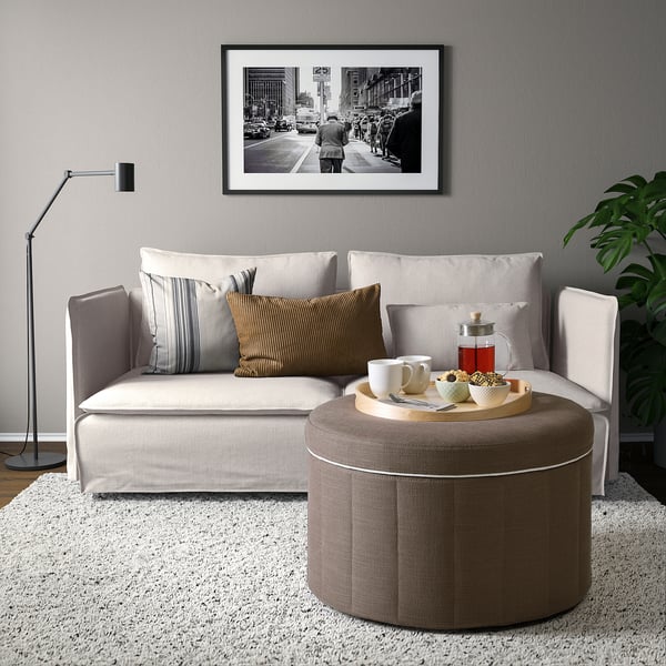 SIDSJÖ - Pouf, with storage/Gransel gray-brown