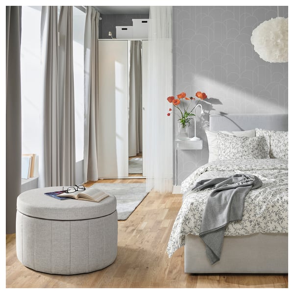 SIDSJÖ pouffe, with storage/Kilanda beige, 70 cm