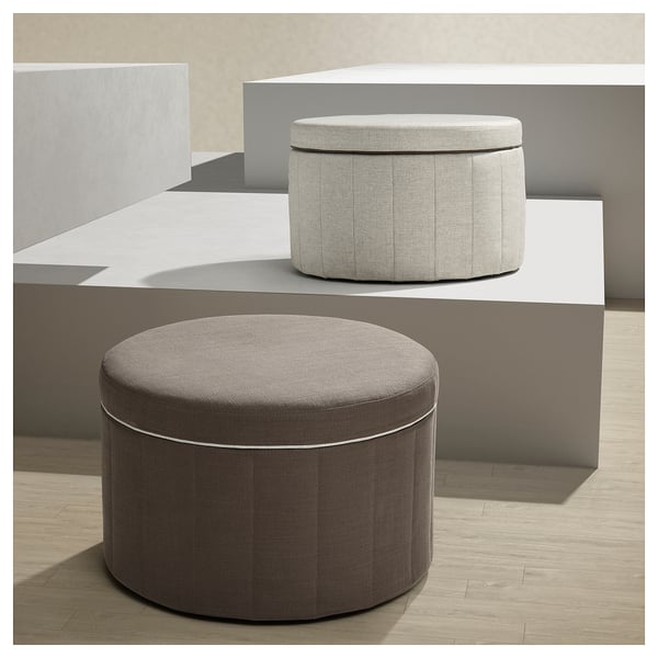 SIDSJÖ pouffe, with storage/Kilanda beige, 70 cm