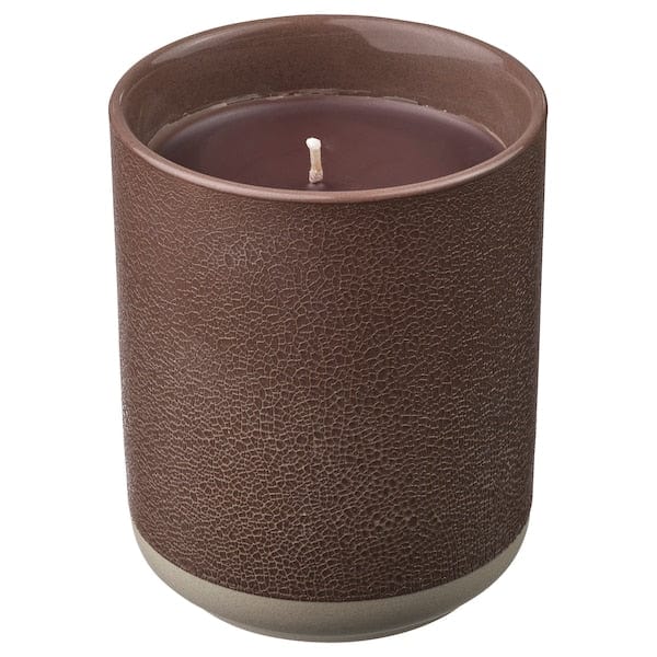 Ikea SILKESTRÄD - Scented candle in ceramic jar, leather & vanilla/brown, 45 hr