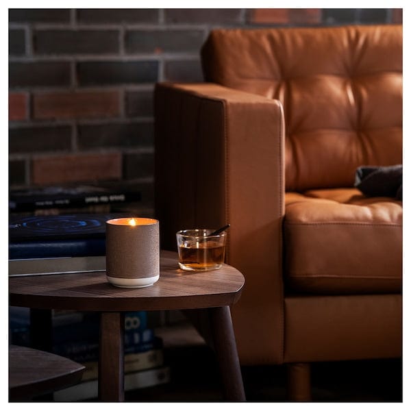 Ikea SILKESTRÄD - Scented candle in ceramic jar, leather & vanilla/brown, 45 hr