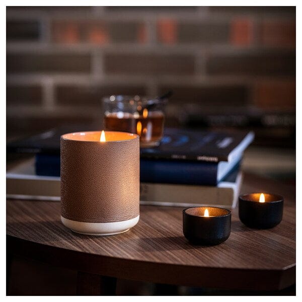 Ikea SILKESTRÄD - Scented candle in ceramic jar, leather & vanilla/brown, 45 hr