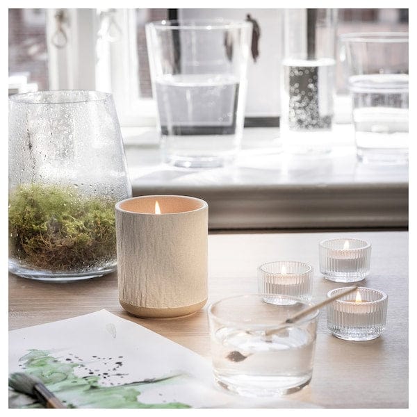 Ikea SILKESTRÄD - Scented candle in ceramic jar, dew & moss/off-white, 45 hr