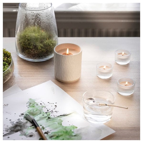 Ikea SILKESTRÄD - Scented candle in ceramic jar, dew & moss/off-white, 45 hr