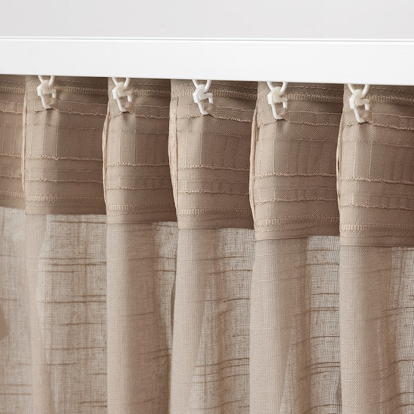 SILVERLÖNN sheer curtains, 1 pair, beige/with heading tape, 145x300 cm